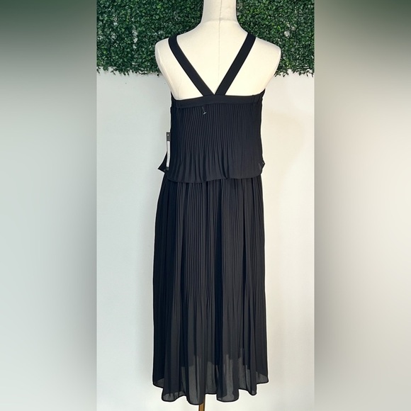 New Bebe Black Pleated Ruffle Midi Dress Size 4 - Picture 5 of 13